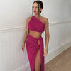 Ladies Spring 2 Pieces Sleeveless Backless Strap Spit Crop Top Side Slit Slim Fit Maxi Skirt Set Women Evening Party Clubwear