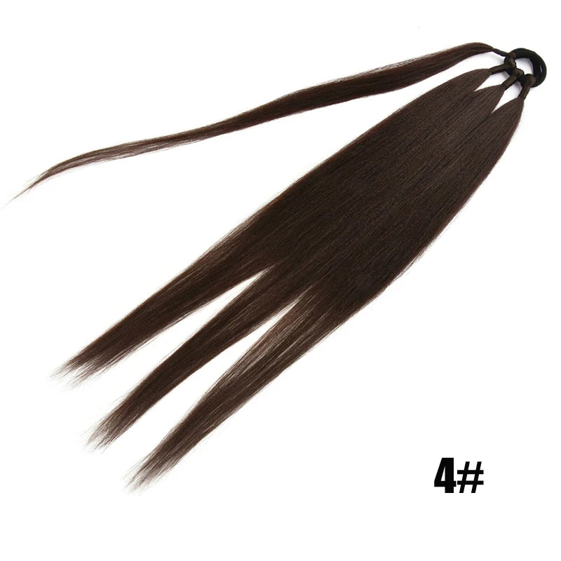 Ponytail Extensions Synthetic Boxing Braids Wrap Around Chignon Tail With Rubber Band Hair Ring 26 Inch Brown Ombre Braid DIY