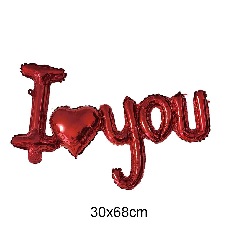 I Love You Red Heart Letter Balloons Foil Globos Valentines Day Wedding Decorations Bridal Shower Party Anniversary Supplies  ﻿
