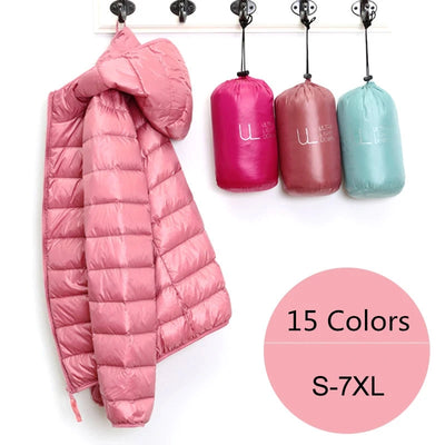 Women Puffer Jacket 15 Colors Plus Size 5XL 6XL 7XL 2025 New Spring Autumn Female Ultra Lightweight Packable Hooded Down Coats