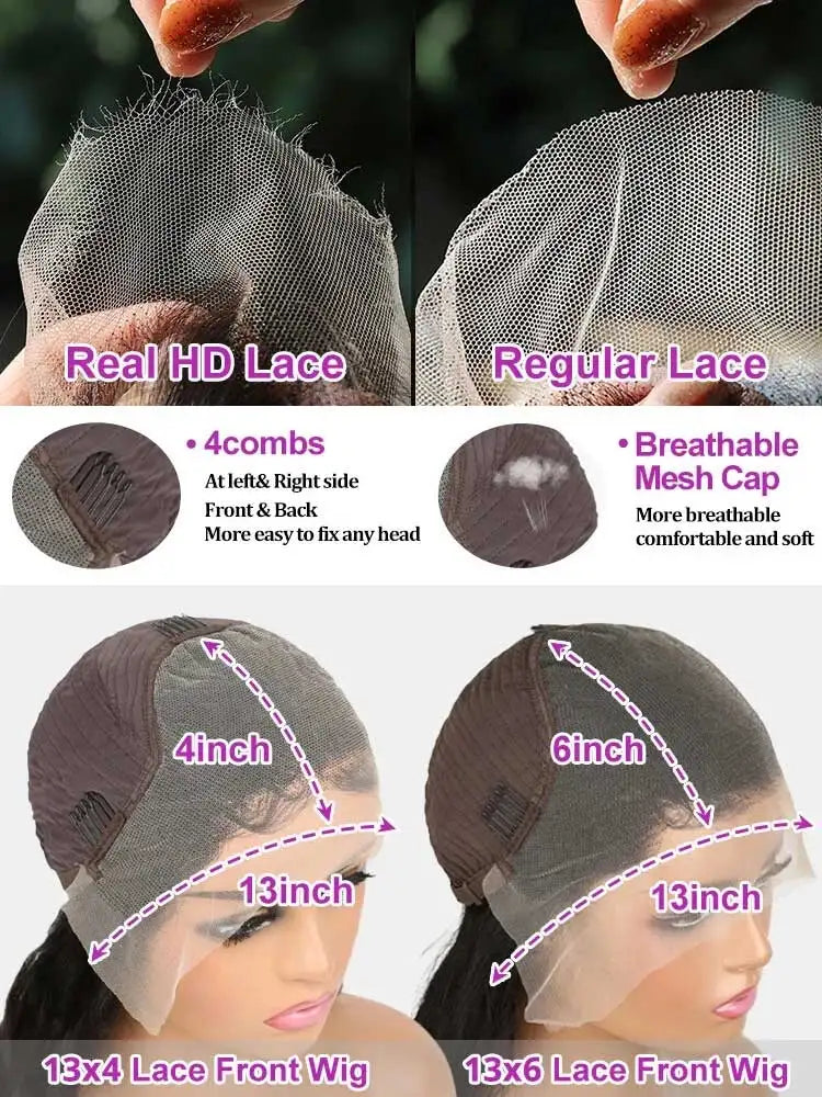 40 42 Inch Loose Deep Wave Frontal Wigs 250% 13x4 13x6 HD Lace Frontal Wigs For Women Remy Loose Deep Curly Human Hair Wigs