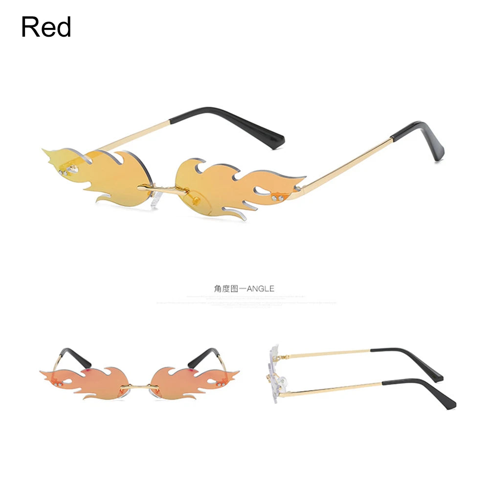 Fashion Fire Flame Sunglasses Women Men Rimless Wave Sun Glasses UV 400 Eyewear Luxury Trending Narrow Sunglasses
