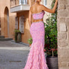 VC Pink Sparkly Sequins Long Dress Beaded Crystal Feather Embellished High Slit Straight Floor-length Prom Evening Gown Vestidos