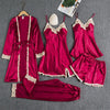 TOP Silk Robe Sleep Suit Womens Lace Satin Pajamas Gown Set V-Neck Cami Nighties Wear Pijama Home Nightwear Spring Nightdress