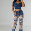 Women's Destroyed Ripped Hole Denim Pants Pearl Rhinestones Chain Distressed Slim Fit Skinny Jeans Y2K Night Club Party Jeans