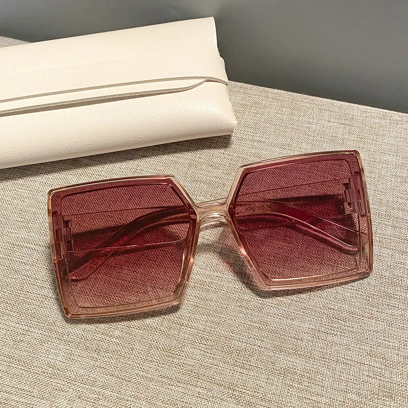 New Vintage Large Frame Sunglasses Women's Brand Designer Square Sun Glasses Women Travel Fashion Eyewear UV400 Gafas De Sol