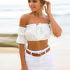 Crop tops women 2024 summer lantern sleeve sexy strapless beach tops red black white ruched crop top