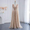 Bella Champagne Glitter Evening Dresses Vneck A-line Wedding Dress Elegant Floor-Length Long Shawl Customized Vestidos De Fiesta