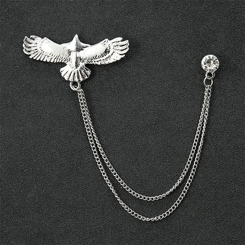Fashion Gentleman Tassel Brooch For Men Suit Shirt Collar Triangle Wings Chain Lapel Pin Metal Retro Wedding Accessories