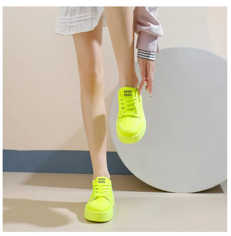 2025 New spring shoes for women green trainers platform lace up sneakers woman hip hop chunky sports shoes faux leather sneaker
