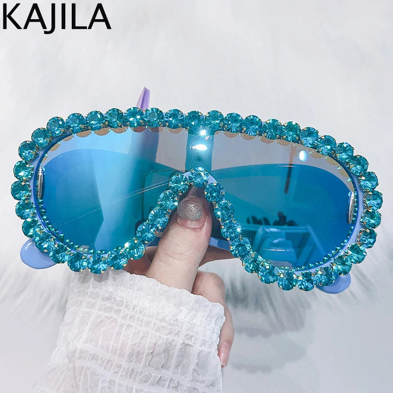 Oversized Punk Rhinestones Sunglasses Women 2024 Luxury Brand One-Piece Y2K Sports Sun Glasses for Lady Steampunk Eyewear UV400