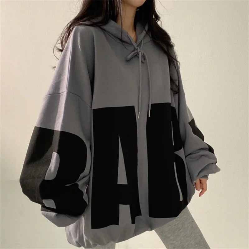 Spring Autumn Women Hoodies Fashion Letter Printed Female Oversized Sweatshirts Long Sleeve Ladies Casual Hooded Pullover Tops