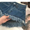 ITOOLIN Women Vintage Tassels Denim Shorts Button Loose High Waist A-line Jean Shorts Casual Women Office Trousers Streetwear