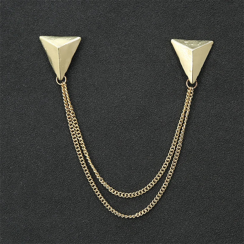 Fashion Gentleman Tassel Brooch For Men Suit Shirt Collar Triangle Wings Chain Lapel Pin Metal Retro Wedding Accessories