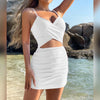 Women Sexy Cutout Bodycon Dress Euro Style Cross Back Straps Hollow Out Nightclub Party Evening Outfit Slim Fit Stretchy Dress