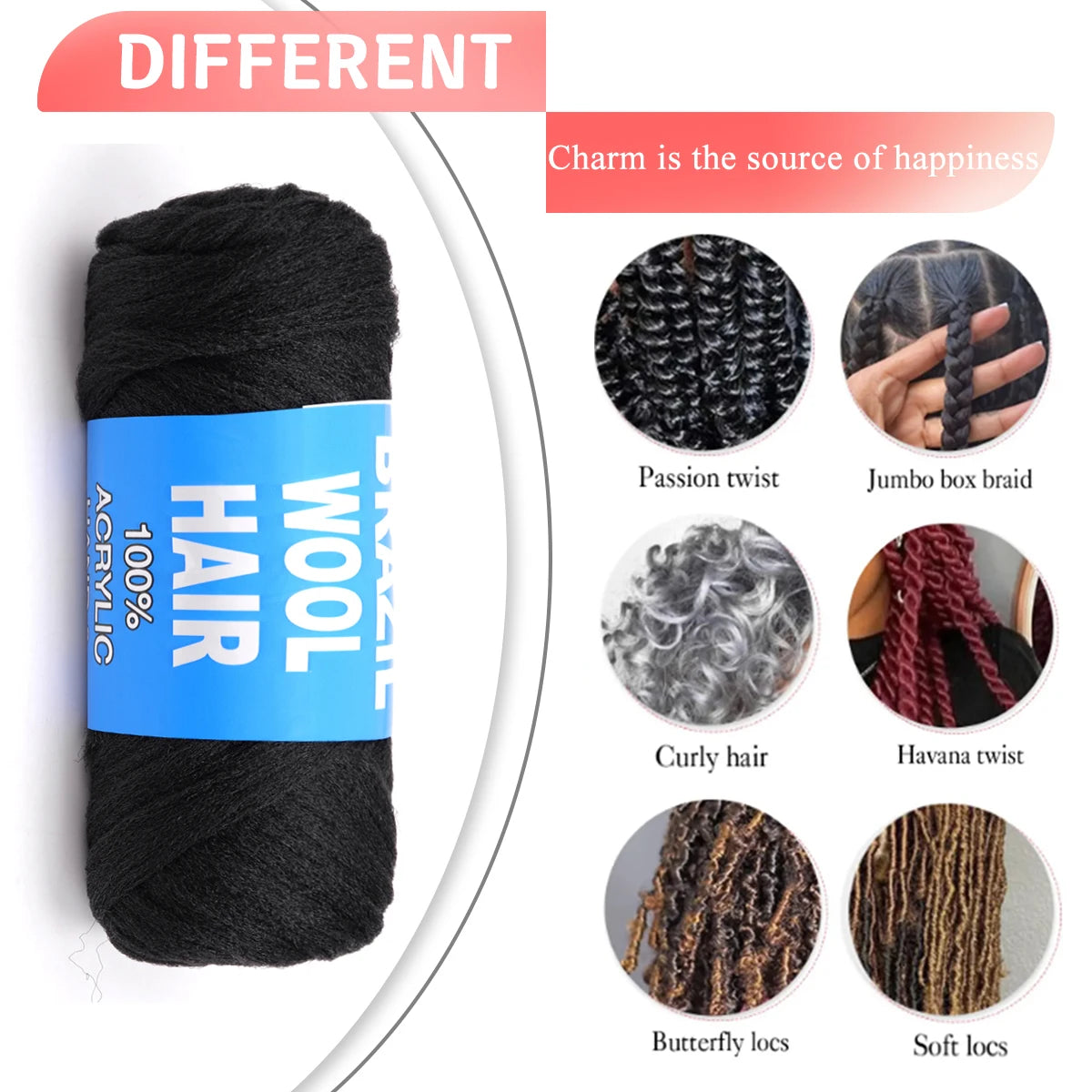 4 Pack Brazilian Wool Hair Synthetic Crochet Hair Extensions for Women African Hair Yarn for Braiding Senegalese Twist Fake Hair