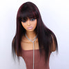 Lekker 24" Long Highlight Burg Red Bone Straight Human Hair Wigs With Bangs For Women Brazilian Remy Hair Full Machine Made Wigs