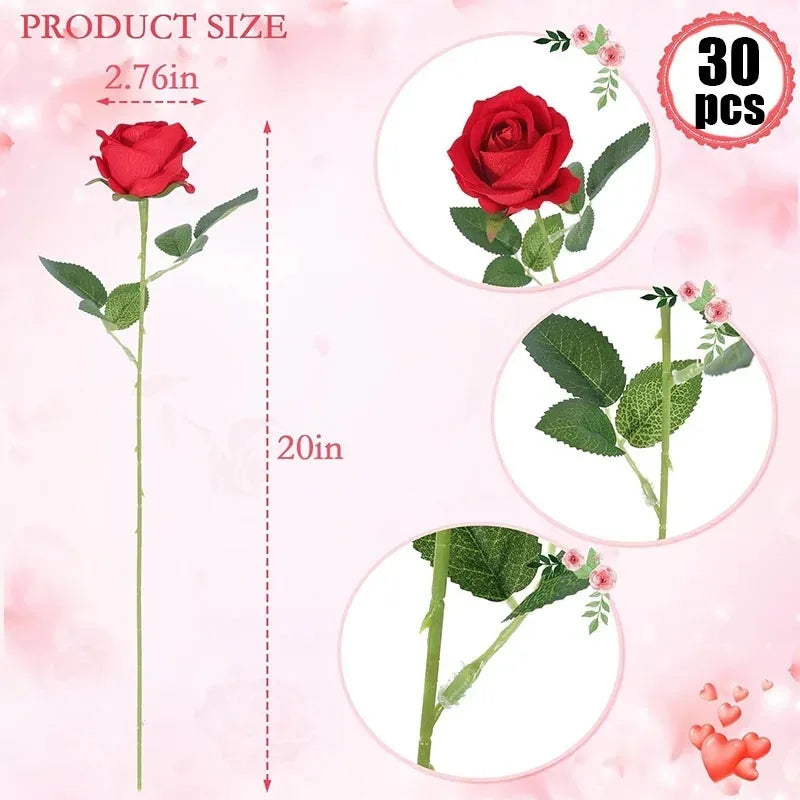 20 Pcs Artificial Velvet Silk Rose Flower Bouquet Real Looking Fake Roses Home Wedding Centerpieces Party Decorations