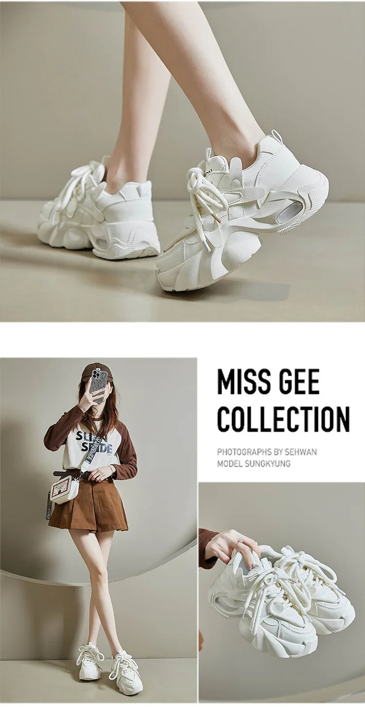2024 Spring Autumn Women's Chunky Sneakers Breathable Platform Sports Shoes for Women Fashion Thick Sole Vulcanized Shoes