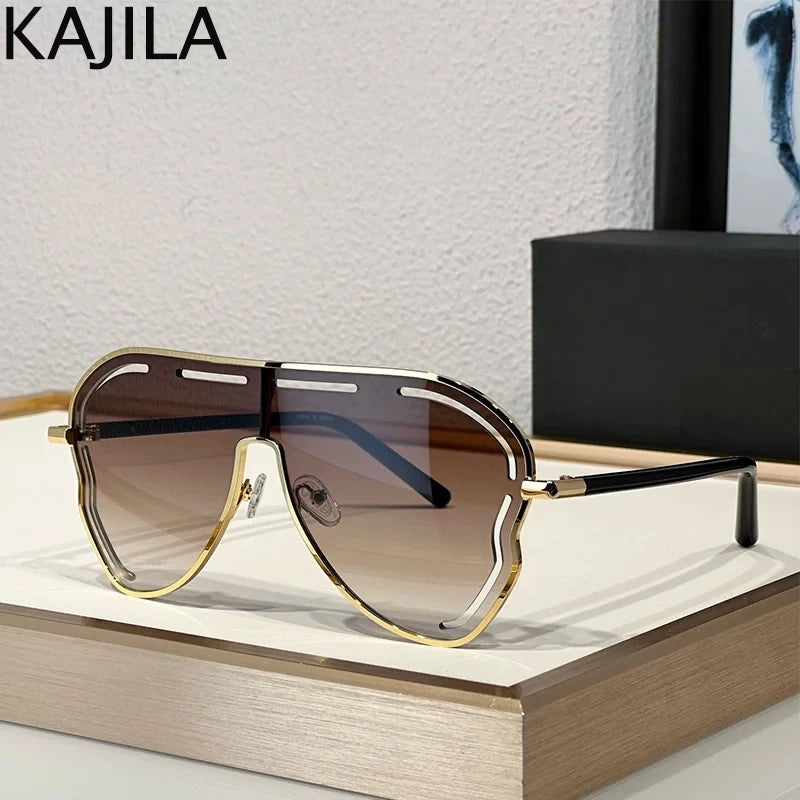 Oversized Hollow One-Piece Sunglasses Women Big Frame 2024 Luxury Brand Special-Shaped Sun Glasses For Ladies Eyewear Shades