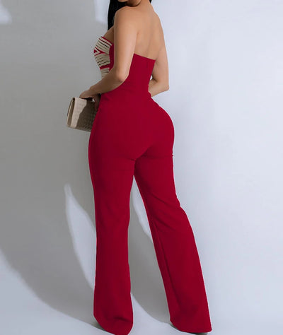 Women's Jumpsuit 2025 Summer New Temperament Fashionable Sexy Sleeveless Woven Tape Strapless Backless Party Straight Jumpsuits