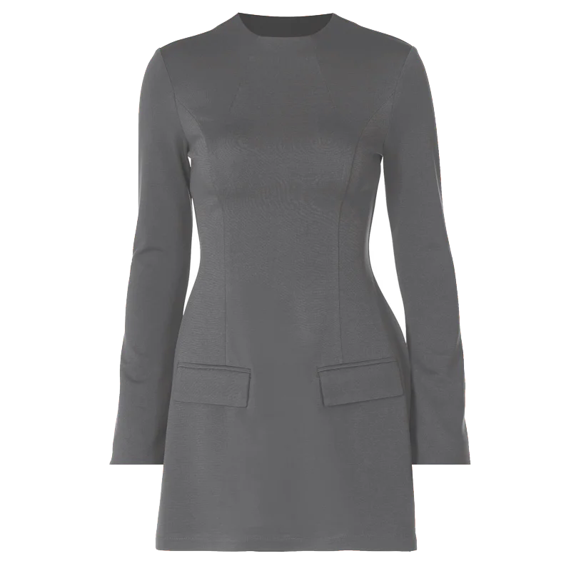 Hugcitar 2024 Spring O Neck Long Sleeve Solid Patchwork Zip Up Sexy Bodycon Mini Dress Women Fashion Outfits Birthday Party Y2K