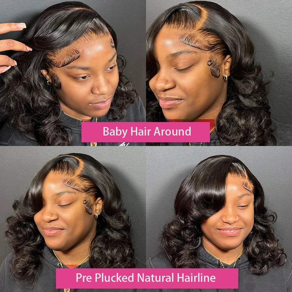 Brazilian Body Wave Short Bob Wig 13x4 Lace Frontal  4x4 Closure Human Hair Wig 200 Density For Women With Natural Wave Bob Wigs