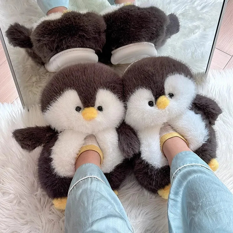 Funny Fuzzy Penguin Slippers Girls Novelty Indoor Shoes Women Soft Furry Slippers Female Plush Home Shoes Animal Flip Flops