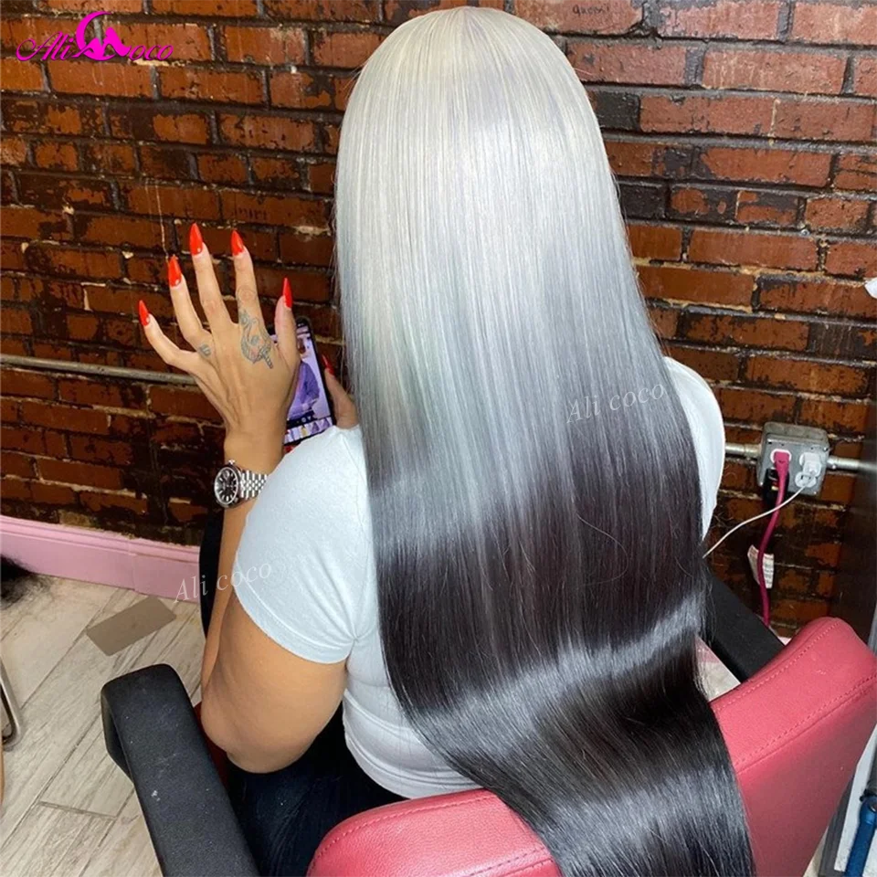 Ombre Grey Black 13x6 Lace Front Wigs Transparent Lace Straight Wigs 613 Colored Human Hair Wigs Remy Hair For Black Women