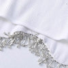 High Street Sexy Hem Tassel Diamond Beading Knitting T Shirt Chic Short Camis Tank Lady Slim Crop Vest Tops