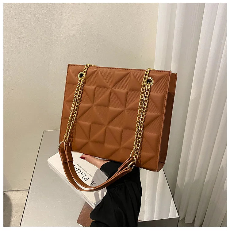 Ladies Fashion Large Capacity Chain Bag Retro Square Tote Bag Diamond Texture Shoulder Crossbody Daily Hundred Underarm Handbag