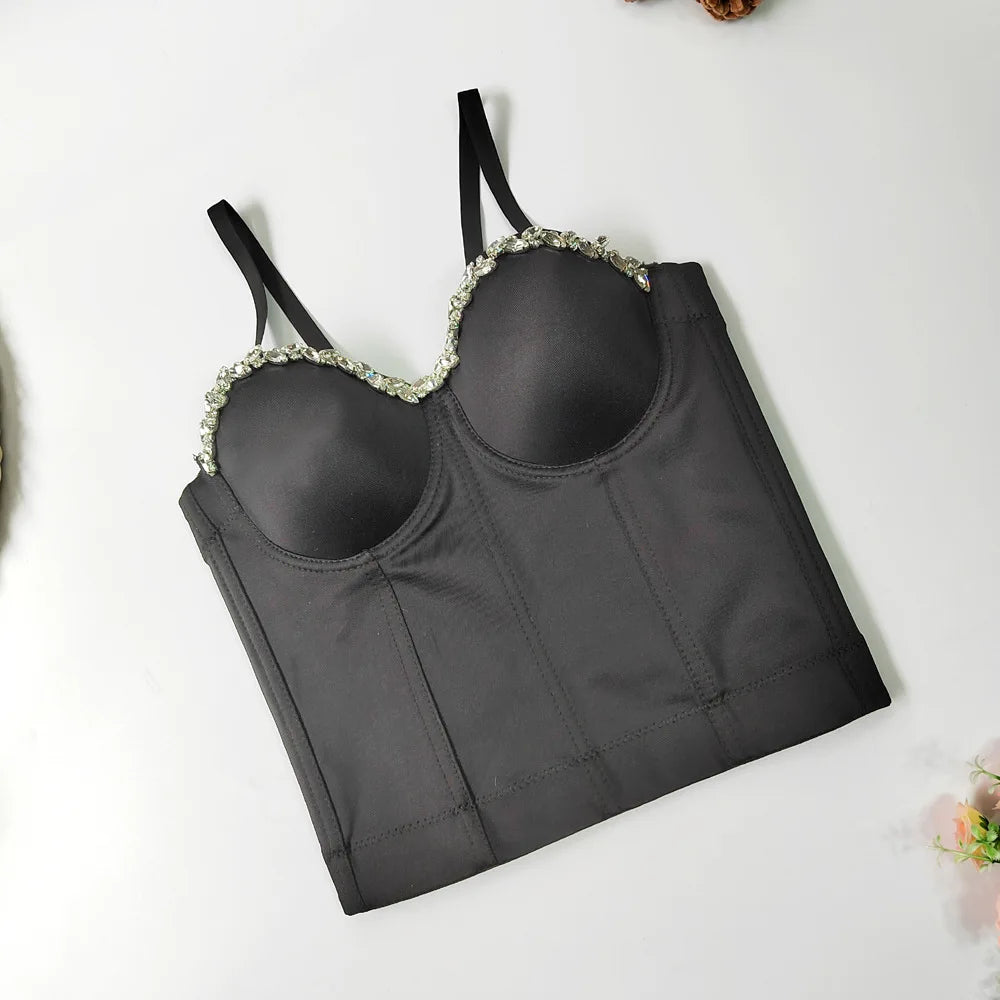 SXTHAENOO Women Sexy Fashion Crop Top Diamond Flower Strapless Vest Bustier Bra Night Club Party Tank Top Female Ropa De Mujer
