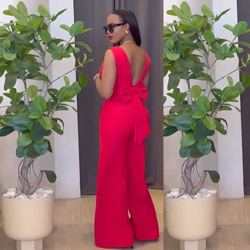 Two Piece Sets Women Pant Set Sleeveless V Neck Casual Pants Y2k Tops Wide Leg Long Pants High Waist Elegant Party Streetwear