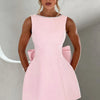 Elegant Pearl Bow Backless Short Dress Women's Sleeveless Party Cute Mini Dresses Black White Pink Chic Birthday Evening Y2K New