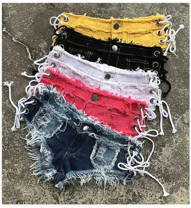 MEXZT Women Denim Ripped Shorts Sexy Low Waist Jeans Female Summer Denim Knotted Band Mini Shorts Dj Club Party Hotpants