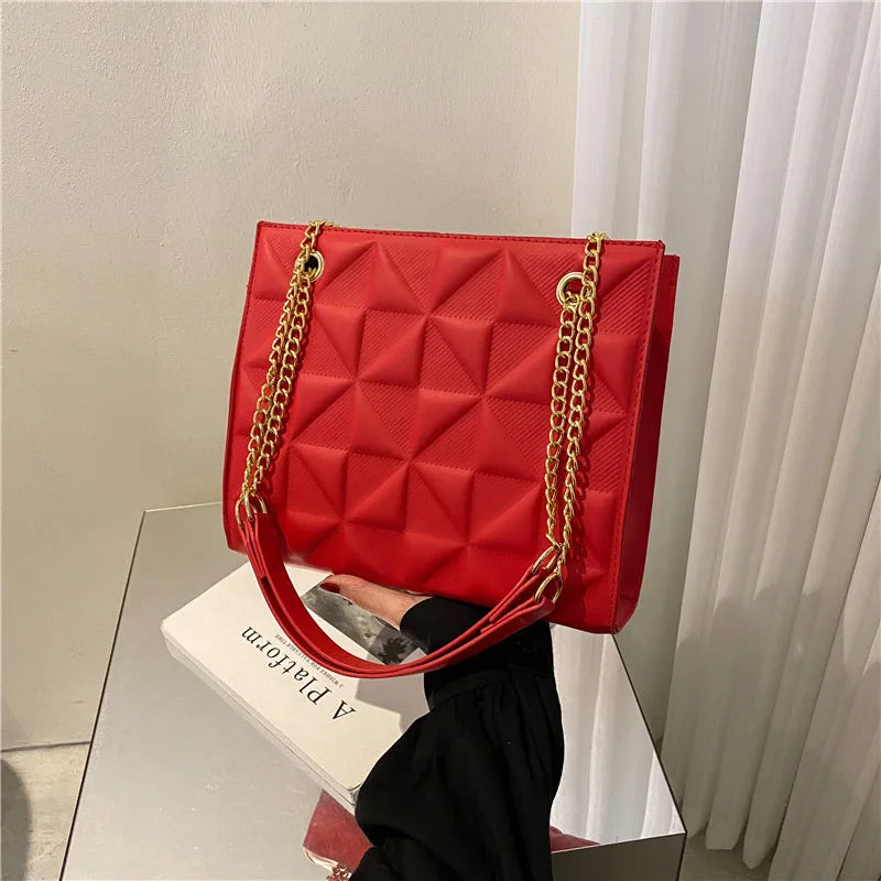 Ladies Fashion Large Capacity Chain Bag Retro Square Tote Bag Diamond Texture Shoulder Crossbody Daily Hundred Underarm Handbag