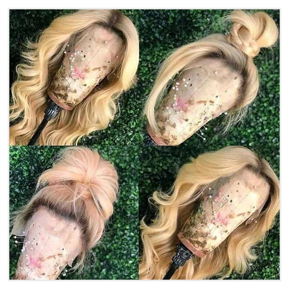13x6 Lace Frontal Wig Brazilian Straight Human Hair Wig 2 Tone Dark Root 1B 613 Ombre Blonde Lace Front Wigs For Black Women 40"