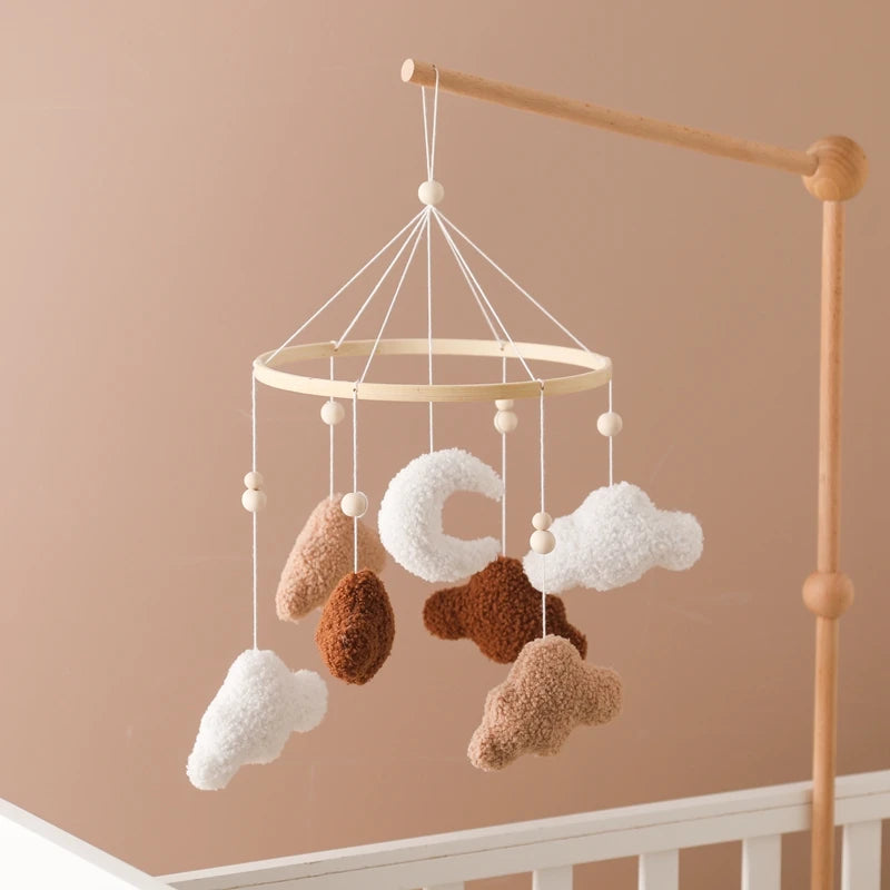 Baby Crib Mobile Bed Bell Rattle Toys Wooden Crochet Stars Pendant Bed Bell Toys Newborn Comfort Crib Bracket Hanging Toys Gifts