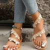 Sandals Women's Floral Pattern Hollow Out Toe Post Lace Flower Sandals Roman Style Open Toe Flat Shoes Women's Sandals