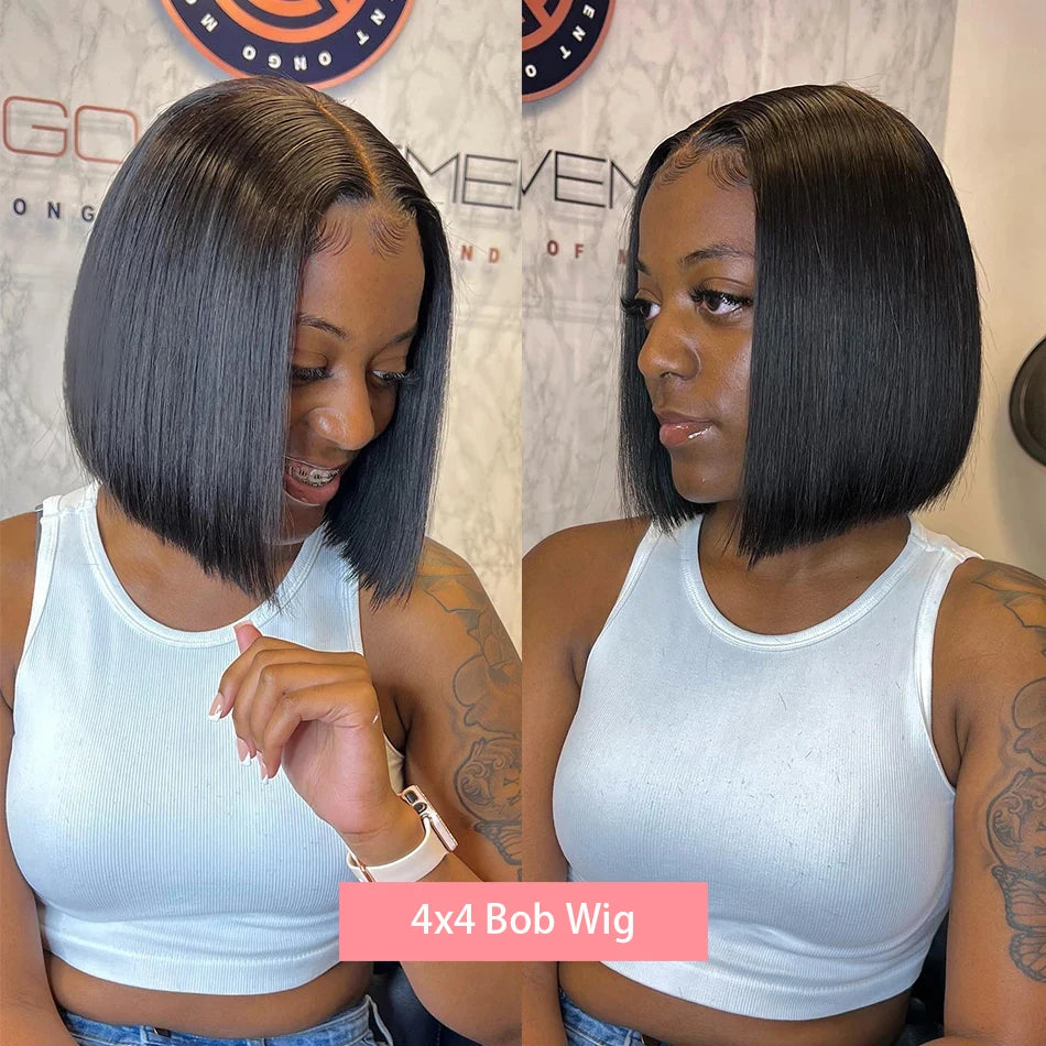13x4 Bone Straight Lace Frontal Wigs Short Bob Preplucked 4x4 Transparent Lace Front Wig Brazilian 100% Human Hair 12 14 16 Inch