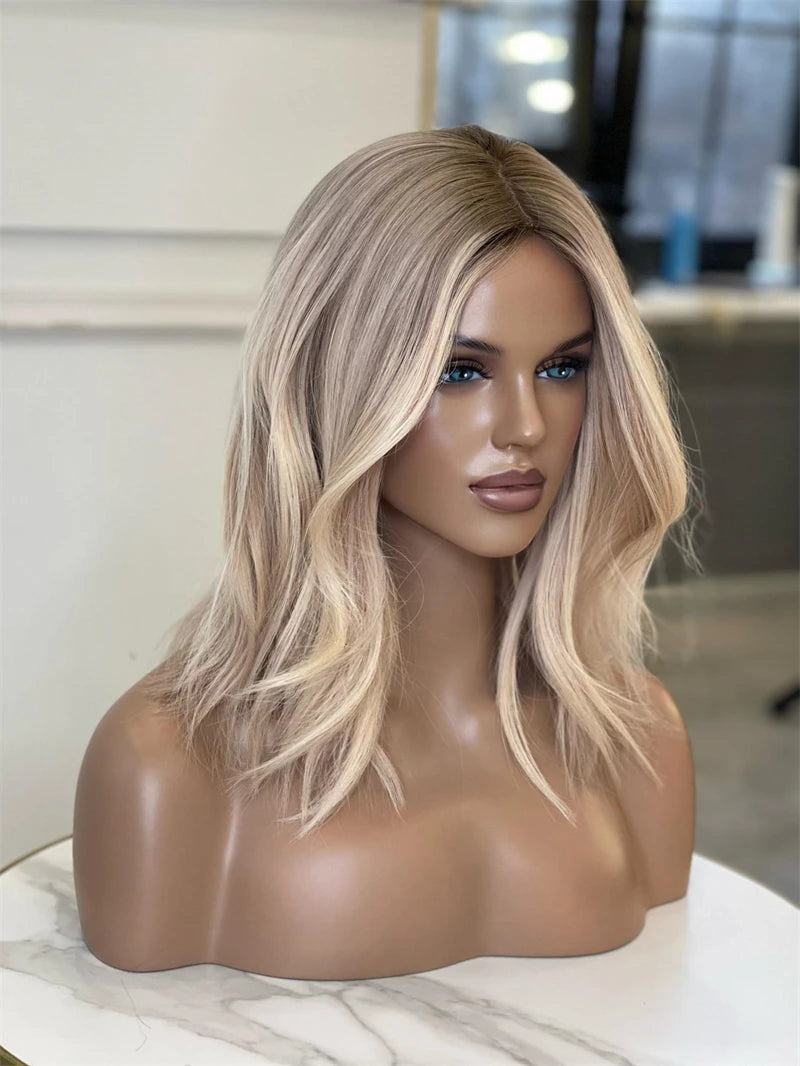 Women Wigs Ombre Ash Blonde Lace Frontal Wigs Synthetic Futura Top Quality Lace Wig Natural Wavy Glueless Wig  Women's Halloween