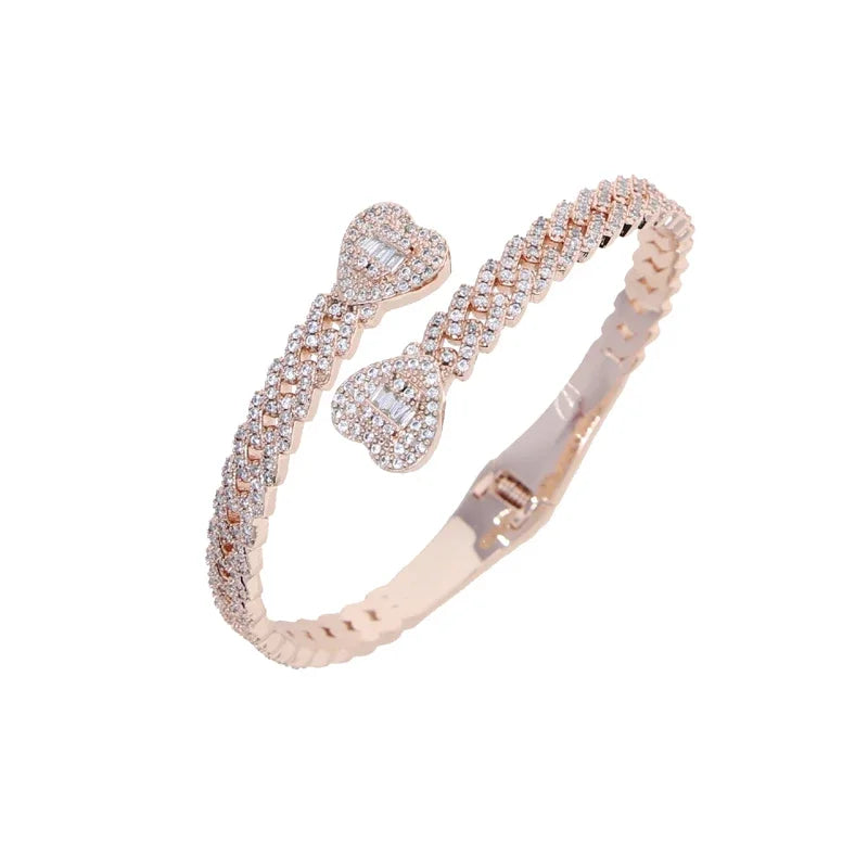 Iced Out Cuff Bangle Paved Setting Bling Cz Cubic Zirconia Wrist Cuban Chain Link Bracelets Fashion Hip Hop Jewelry for Women