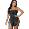 Rompers Women One Piece Elegant Splice Denim Jumpsuits Sexy Slim Fit Strapless Sleeveless Short Pants Sheath Playsuits