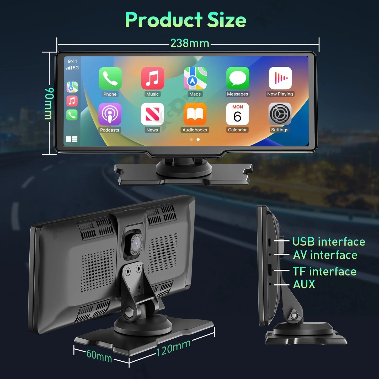 XGODY 10.26" 4K Dash Cam Wireless Carplay Android Auto Car DVR WiFi Navigation Rearview Camera Dashboard Video