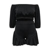 Customized Plus Size Women's Set Long Sleeve Slash Neck T-Shirt and Shorts 2025 Summer Ruched Two 2 Piece Set Outfits Tracksuit