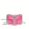 Crocodile Embossed Shoulder Bags For Women Flap PU Leather Fashion Rhinestone Decor Small Square Crossbody Bag Designer Handbag