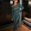 Sibybo Off Shoulder Long Sleeve Jumpsuits Women Fashion Rhinestones High Stretch Hollow Out Sexy Overalls Sparkly Party Rompers