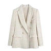 TRZA Women Fashion Tweed Double Breasted Blazer Coat Vintage Long Sleeve Flap Pockets Female Outerwear Chic Veste Femme