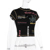 Hollow Out Crop Top Women O-Neck Aesthetic Clothes Letter Printed Y2k Accessories Short Sleeve Roupas Femininas Estilosas Summer