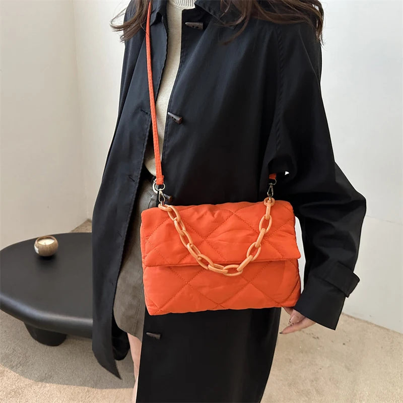 Acrylic Chain Crossbody Square Bags Casual Flap Women Commute Bags Quilted All-match Winter Large Capacity for Girls Shopping
